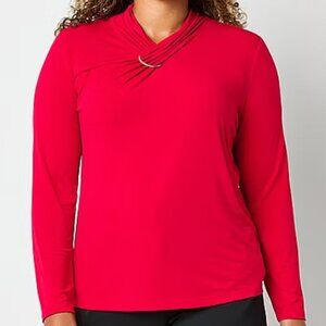 New Liz Claiborne Womens Long Sleeve Blouse Red with Gold accents Plus Size 3X